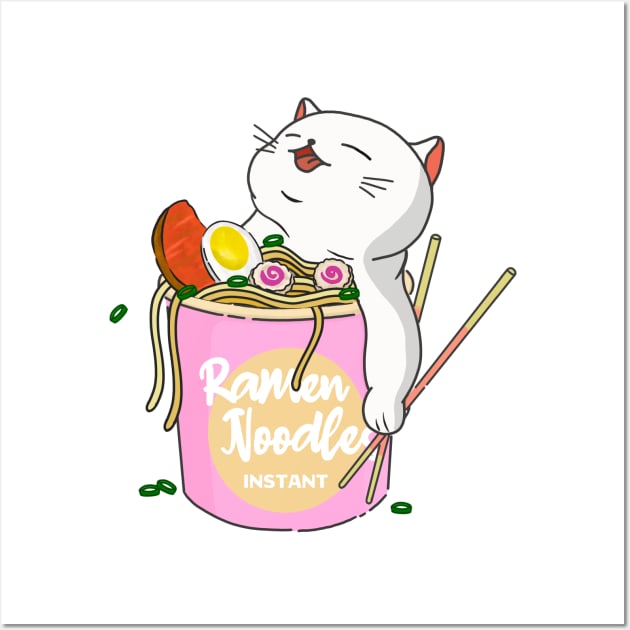 Cat Ramen Noodles Wall Art by Kimprut